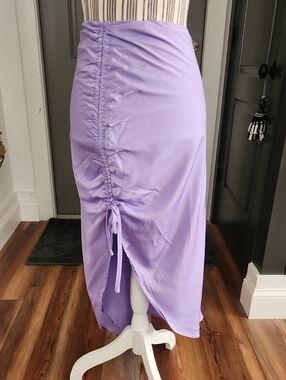 Lilac Ruched Drawstring Midi Skirt